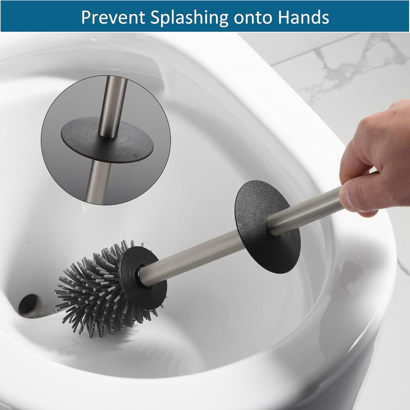 BVL Toilet Brush and Holder Set Brushed Nickel Toilet Bowl Cleaner Brush Freestanding for Bathroom - Image 5